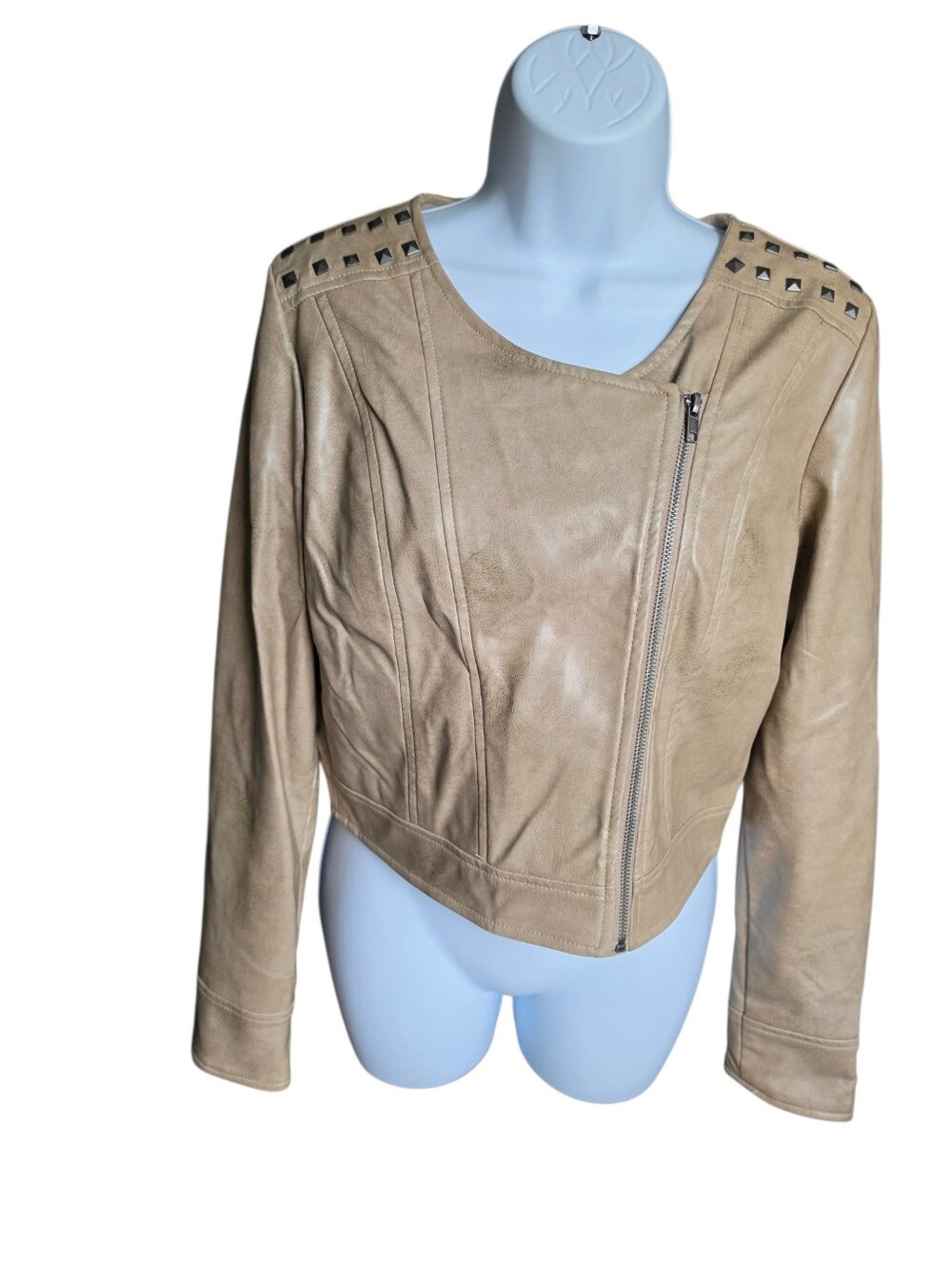 Jack by BB Dakota Tan Faux Leather Studded Moto Jacket - Size Medium